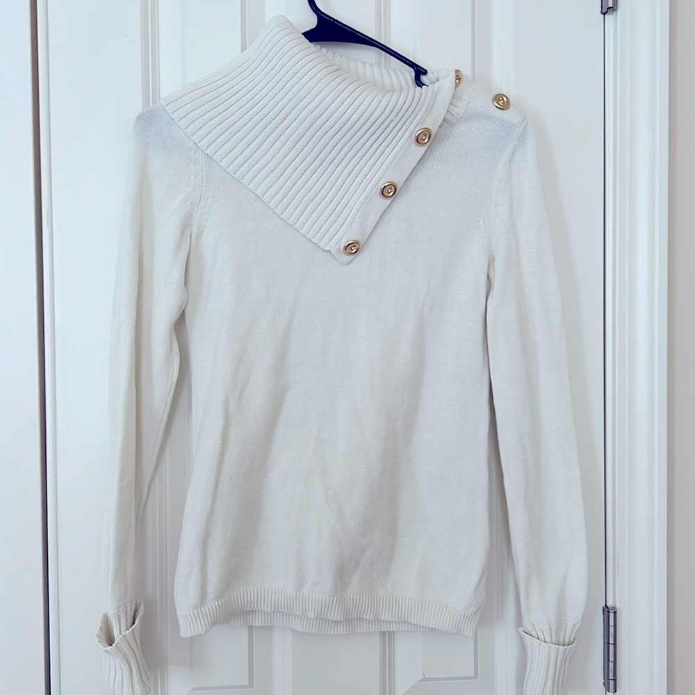 Banana Republic beige turtle neck gold buttons sweater